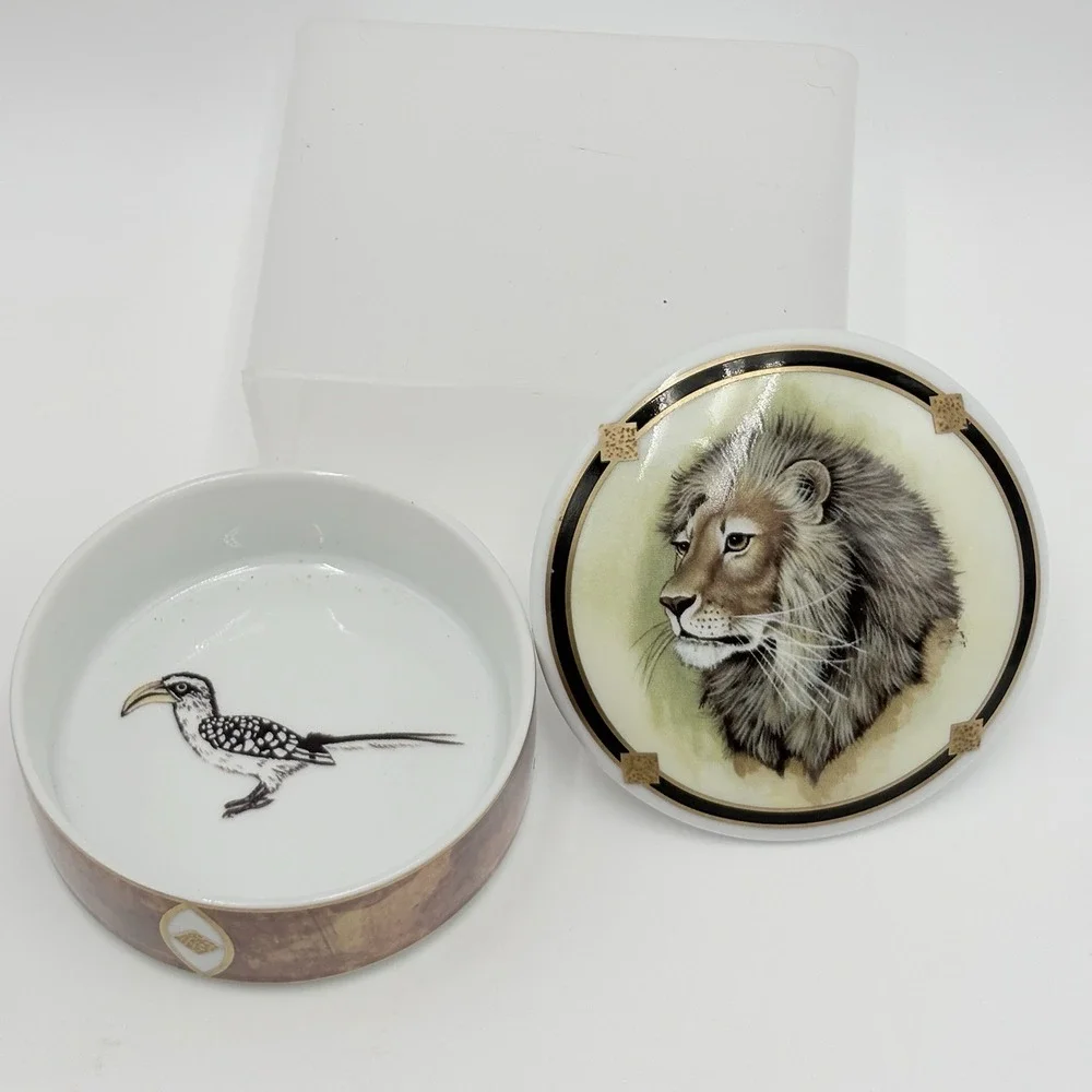 Lynn Chase African Portraits Lion Trinket Box Porcelain 1995 Safari Vintage